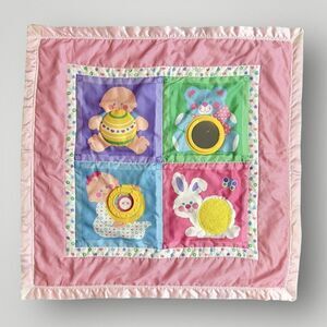 Vintage 1983 Fisher Price Baby Tummy Time Blanket Play/Activity Mat W/Satin Trim